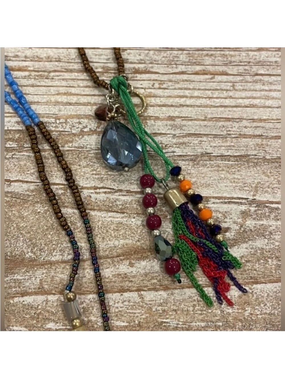 Premier Designs Multicolor Tassel Necklace with Blue Crystal LIKE NEW